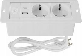 Įmontuojamas į stalviršį lizdas su Usb A/c, dvigubas, kabelis 1.8m, baltas