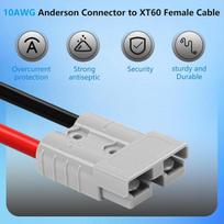 Cerrxian 10awg 50a akumuliatoriaus jungtis į Xt60i kabelį, Xt60i moteriška galvutė į 50a kabelį skirtą lauko maitinimo blokams, ličio baterijoms, saulės baterijoms į nešiojamą maitinimo stoties ilgintuvą - 0.55m/1.8ft