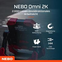 Nebo Omni 2k liumenų darbo lempa amatininkams - atspari smūgiams ir vandeniui - su dviguba Cob išvestimi - nešiojamas Usb-c įkraunamas žibintas su reguliuojama magnetine rankena