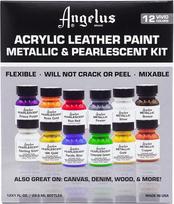 Angelus odos akrilo dažų rinkinys, skirtas reguliuoti sportbačius, batus, kepures, striukes, krepšius – metalo ir perlamutro rinkinys, 12 vnt.