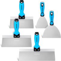 Kezers gipso kartono įrankių rinkinys, 5 dalys 4", 6", 8", 10", 12", nerūdijantis plienas, gipso kartono peilis su metaliniu plaktuko galu, įskaitant mentelę, glaistymo peilis su ergonomiška rankena