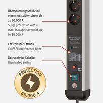 Brennenstuhl Premium Protect-line 6 lizdų maitinimo juosta su usb ir apsauga nuo viršįtampių (daugialypis lizdas su jungikliu, 3 m kabelis ir 2 usb 3.1 a, pagaminta vokietijoje) sidabrinė/juoda