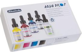 Schmincke - Aqua Drop skysti, šviesai atsparūs akvareliniai dažai, 5 x 30 ml pagrindinės spalvos + nepermatoma balta, 78 005 097, rinkinys akvarelei, kaligrafijai, rankų rašymui, aerografijai