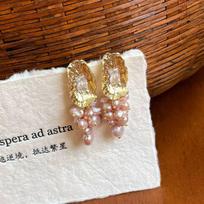 Hong Kong style purple taro high-end fashion stud earrings natural purple baroque freshwater pearl earrings warm color silver needle Silver needle/zircon inlay brown