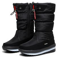 Winter Northeast Snow Boots Women High Tube Thickened Waterproof Anti-Slip Plush Cotton Boots Plus Size Warm Winter Shoes 42 black