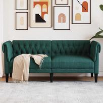 Vidaxl Sofa Chesterfield, Dwuosobowa, Ciemnozielona, Obita Tkaniną