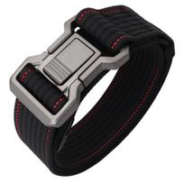 Men's Outdoor Activity Belt with Webbing Nylon Construction Belt Ergonomic Metal Buckles Adjustable Combat Waist Strap raudona