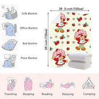 Strawberry Shortcake Character and Fruit Pattern Blanket - A delightful and whimsical blanket featuring the beloved Strawberr Size: 75*100cm, Weight: 230 GSM gray