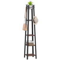Kabykla su 4 lygiais, laisvai pastatomas drabužių stovas, 8 kabliukai, 4 lentynos, pramoninio stiliaus, metalas, medžio drožlių plokštė, rudos spalvos 34.8 x 34.8 x 179 cm ruda