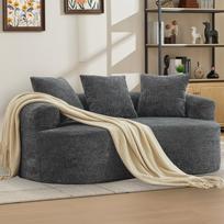 Išlenktas dvivietis suolas, Mažas veliūrinis sofa su 3 pagalvėmis, Gilios sėdimosios sofos butui, svetainei, nereikia surinkti 180 x 98 x 79 cm pilka
