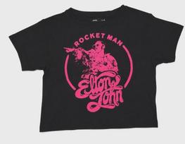Elton John Rocket Man Crop Top Black Graphic T-Shirt Pink Pop Rock Baby Tee Concert Festival Y2K Women's Top 4XL pink