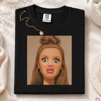 Comfort Colors® Messy Bun Doll Meme Shirt, Funny Overwhelmed Face Tee, Sarcastic Mom Life Top, Introvert Reaction Gift 3XL brown