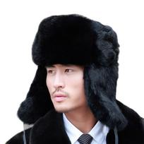 Thick Warm Bomber Hat Men Real Rabbit Fur Earflap Trapper Fluffy Cap Male Plus Size Winter Hats for Men Ski Fluffy Hat 3XL 60-62cm