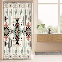 Vakarų actekų dušo užuolaida Abstrakčios Vintažinės Boho Retro Geometrinės Tribalinės Etninės Vietinių Vonių Rinkinys Amerikietiški Pietvakariai W60H190(CM)-1 Pcs beige