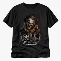 Dark Joker Style Clown T Shirt – Smile It Confuses People – Horror Gothic Tee S black