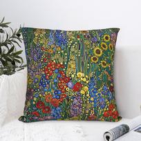 Printing Jardin de Fleurs Gustav Klimt Pillowcase Polyester Cushion Cover Classic Art Throw Pillow Case Cover Home Drop Shipping 40X40CM beige