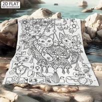 1pc Cute Chinese Floral Cat Coloring Blanket - Comfortable Fleece Material, Suitable for Adults And Detailed Doodle Art Bedspread, Ideal for Coloring, 100X130CM gray