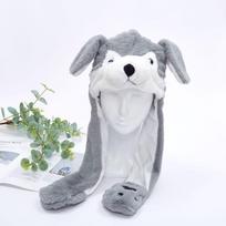 Gyvūno pliušinė kepurė su judančiomis ausimis vaikams ir suaugusiems Miela žiemos dovana Husky white