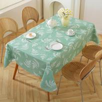 Heavy Duty Vinyl PVC Tablecloth with Flannel Backing - Green Leaves & Black and White Moroccan Pattern 60x84 in