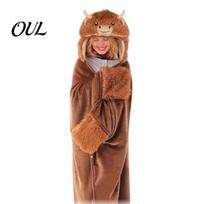 Lightweight Velvet Gown Animal Wearable Blanket Hoodie for Women, Oversized Flannel Sweatshirt Soft Loungewear Blanket, Button-Up Cosplay Cape F beige