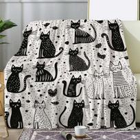 Cozy Flannel Throw Blanket Suitable for All-Season Soft Warm Bedspread with Black Cat & Hearts Print - Plush Bed Blanket for Couch, Travel, Camping - 75X95CM white
