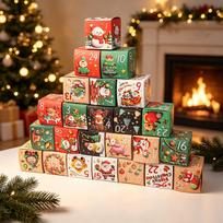 -Day Christmas Advent Calendar Gift Box, Holiday Decorative Ornament for Home and Tabletop One Size red
