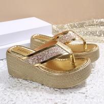 Women's Wedge Flip‑Flops Fashion Platform Thick‑Sole Slide Sandals for Outdoor Wear 39 beige