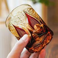 Japanese Crystal Whiskey Glasses Old Fashioned Glass 8 OZ Amber Colorful Rocks Glasses Engraved Tumbler Cold Drinkware Glasses beige