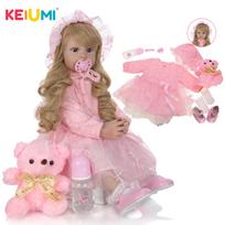 Naujo dizaino KEIUMI Elegant Reborn Baby Girl Dolls 24'' 60 cm Princess Minkštas Vinilas Baby Reborn Su ilga auksine garbanotos Kalėdų dovanos 60 cm pink