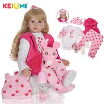 KEIUMI 24 colių Lovely Reborn Baby Dolls 60 cm Minkštos silikoninės vinilo auksinės garbanos Baby Doll Reborns žaislai Vaikų dienos dovana 24 inch pink