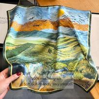 100% Silk Scarf Bandana Women Square Scarves Wrap Kerchief Mulberry Silk Spring Fashion Luxury High Quality Headband Hijab Shawl 53x53cm beige