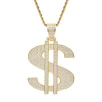 Fashion Hip Hop Jewelry Exaggerated Big Size Dollar Necklace Dollar Sign Pendants Iced Out CZ Diamond Pendant Necklace for Men 3mm*24inches rope chain beige