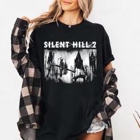 Silent Hill 2 Triangle Head Retro Game Tee Four‑Season Short Sleeve Harajuku Street T‑Shirts Loose Fit Unisex for Men Women Horror Player Tops XXXL balta