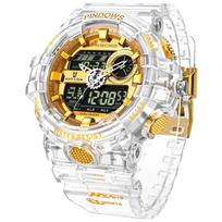 PINDOWS Transparent LED Backlight Wristwatch Mens Ana-Digi Big Face Work Use Waterproof black