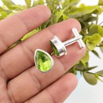 Peridot Gemstone 925 Sterling Silver Handmade Cufflinks 0.66  Father's Day Gift CL-6-2 brown