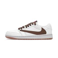 Travis Scott x Jordan Air Jordan 1 Versatile Low top Vintage Basketball Shoes Unisex White Brown DZ4137-700(Team-)-Random packaging bags 35.5 white