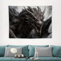 2D Majestic Dragon Design Black Dragon Background Printed Tapestry Fantasy Art Room Dormitory Home Decoration 60CMX90CM black
