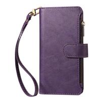 iPhone 18 Pro Max Leather Grain Wallet Case - 9 Card Zipper Leather, Protective Phone Cover iPhone 11 violetinė