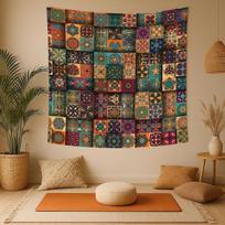 Boho tapestry mandala colorful ethnic 150x100 juoda