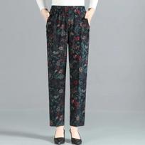 Vintage Woman Loose Straight Pants Big Size High Waist Elastic Band Floral Print Spring Autumn Female Casual Trousers L black