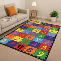 Colorful Alphabet and Number Puzzle Printed Floor Mat, Soft Rug for Kids Bedroom Playroom, Educational Home Decor Carpet 40x60cm yellow