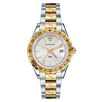 Versace vyriškas Hellenyium GMT dvispalvis Šveicariškas kvarcinis laikrodis 42mm V11030015 sidabras