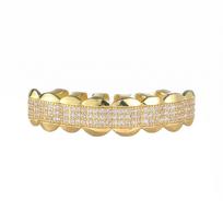 18K Gold-Plated Copper Grillz with Eight Teeth, Two Rows, and Inlaid Cubic Zirconia – Hip Hop Style white