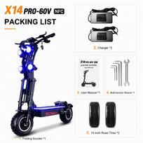 X14 Pro 5000W*2 Dvigubi varikliai Elektrinis paspirtukas 60V 50Ah Ličio baterija 80 km/h 120 km nuotolis 13 colių visureigio padangos X14PRO-60V NFC-1-TT