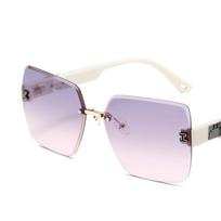 New Square Rimless Cut Edge Sunglasses Hong Kong Style Ladies Round Face Slimming Big Frame Fashion Sunglasses gray