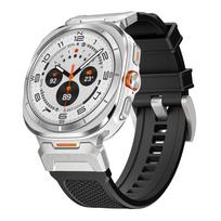 Metalo+Silikono Mecha dirželis Samsung Galaxy Watch Ultra 2025/2024 47mm Sportui Patogus apyrankės dirželis Galaxy Watch 7 Ultra Correa Ultra 7 2024/2025 sidabras/oranžinė
