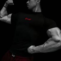 American-style high-neck short-sleeved compression sports fitness T-shirt for both men and women, quick-drying, breathable, and fashionable XL black