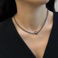 S925 Sterling Silver Tahitian Black Shijia Pearl Necklace Round Small Particle Hemp Gray Simple Pearl Collarbone Chain 925 silver beige
