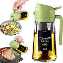 Aliejaus purkštuvas maisto gaminimui, 2 viename alyvuogių aliejaus dozatorius butelis virtuvei su lipdukais, 16oz/470ml aukščiausios kokybės stiklas, maistui tinkamas aliejaus purkštuvas black