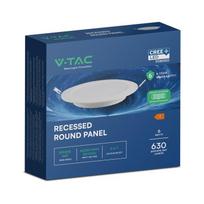 Montuojamas šviestuvas panelė V-TAC 61006RD, įleidžiama, LED, 6 W, 3000/4000/6000 K, 630 lm, apvali,